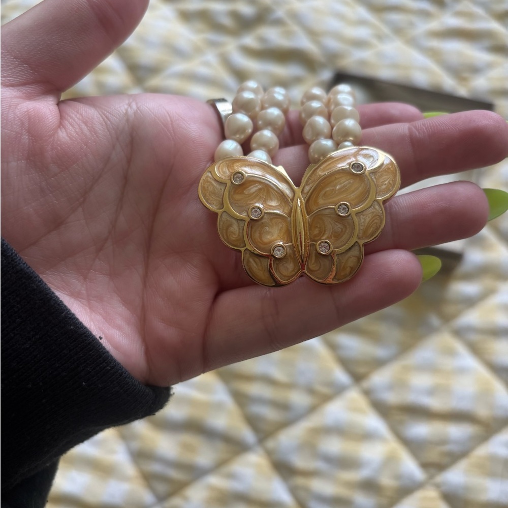 Kenneth J. Lane for Avon Papillon Collection Enamel Butterfly and Pearl Necklace